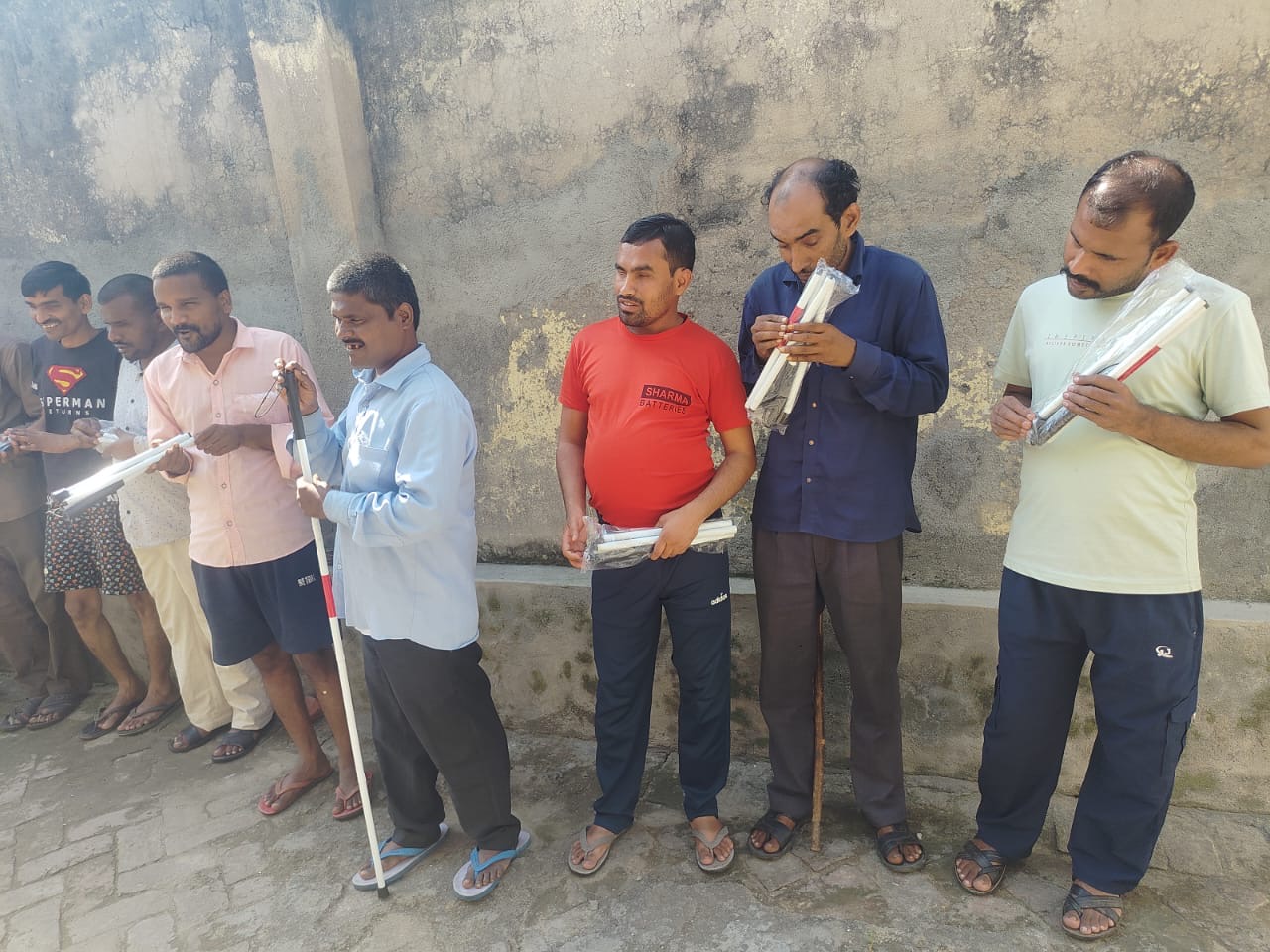 Visually impaired residents in training